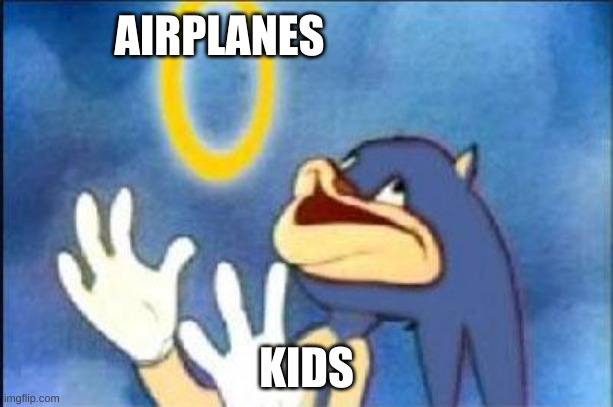Sonic derp | AIRPLANES; KIDS | image tagged in sonic derp | made w/ Imgflip meme maker