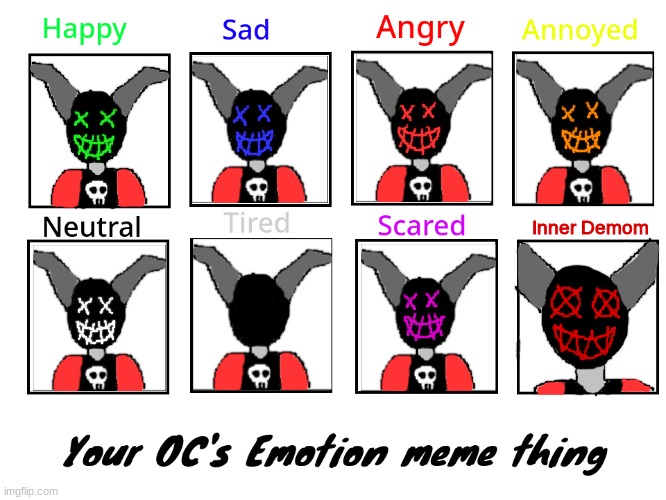 Ik this trend is dead, but I'm still gonna use this as a teaser for my next oc | Inner Demom | image tagged in your oc's emotion meme thing | made w/ Imgflip meme maker