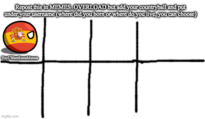 The tags are: repost | this | but | add | your | countryball. Let's see how it gets! | Repost this in MEMES_OVERLOAD but add your countryball and put under your username (where did you born or where do you live, you can choose); HeyUWantSomeMemes | image tagged in repost,this,but,add,your,countryballs | made w/ Imgflip meme maker
