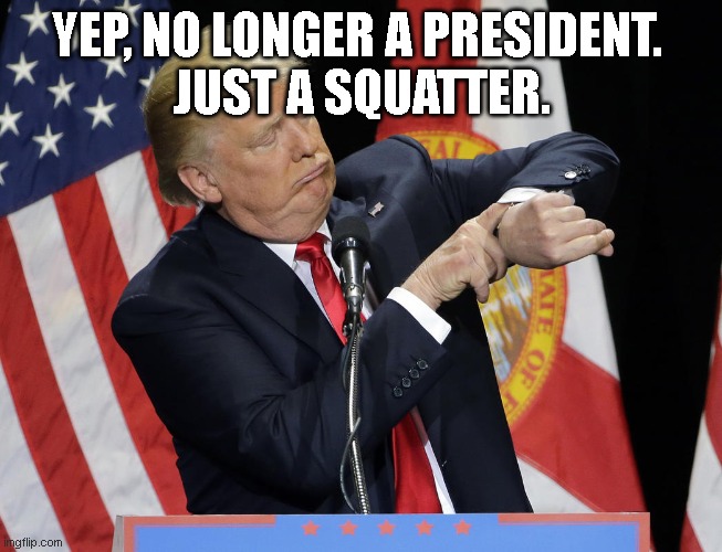 No longer your president | YEP, NO LONGER A PRESIDENT. 
JUST A SQUATTER. | image tagged in trump watch | made w/ Imgflip meme maker
