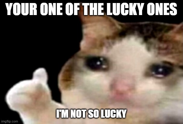 Sad cat thumbs up | YOUR ONE OF THE LUCKY ONES I'M NOT SO LUCKY | image tagged in sad cat thumbs up | made w/ Imgflip meme maker