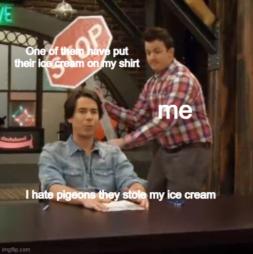 I really commented that ?? | One of them have put their ice cream on my shirt; me; I hate pigeons they stole my ice cream | image tagged in normal conversation | made w/ Imgflip meme maker