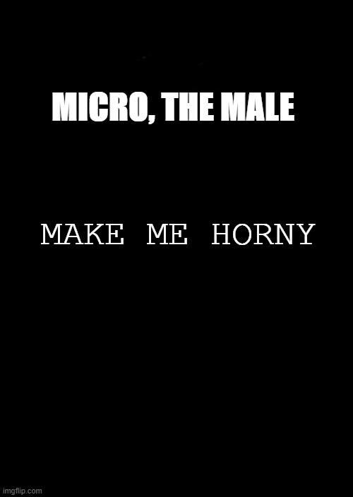 a black blank | MICRO, THE MALE; MAKE ME HORNY | image tagged in a black blank | made w/ Imgflip meme maker