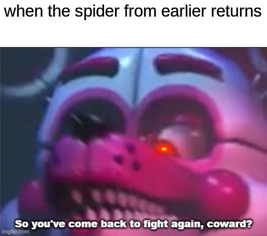 s p i d e r | when the spider from earlier returns | image tagged in so you 've come back to fight again coward | made w/ Imgflip meme maker