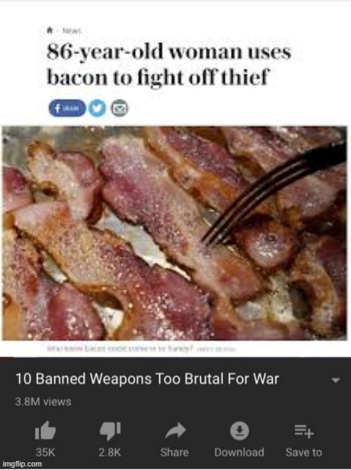 I guess you could like, throw hot bacon at the thief... | image tagged in top 10 weapons banned from war | made w/ Imgflip meme maker