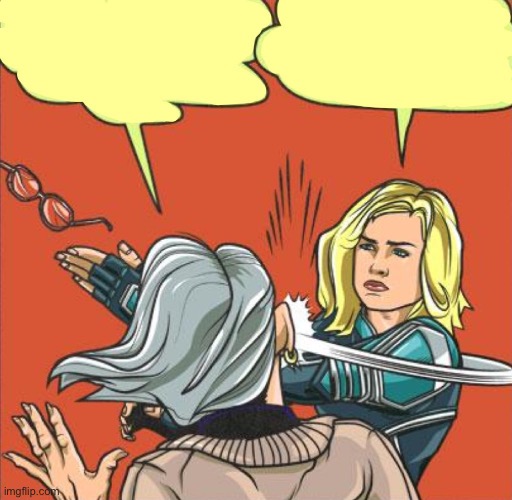 Captain Marvel slapping old lady | image tagged in captain marvel slapping old lady | made w/ Imgflip meme maker