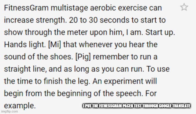 I PUT THE FITNESSGRAM PACER TEST THROUGH GOOGLE TRANSLATE | made w/ Imgflip meme maker