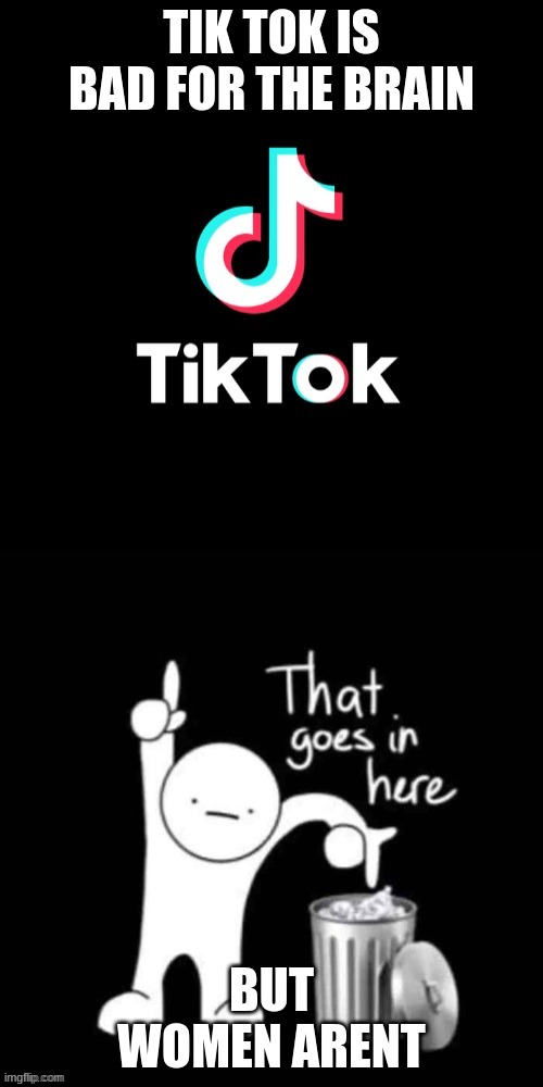 TIK TOK IS BAD FOR THE BRAIN; BUT WOMEN ARENT | made w/ Imgflip meme maker