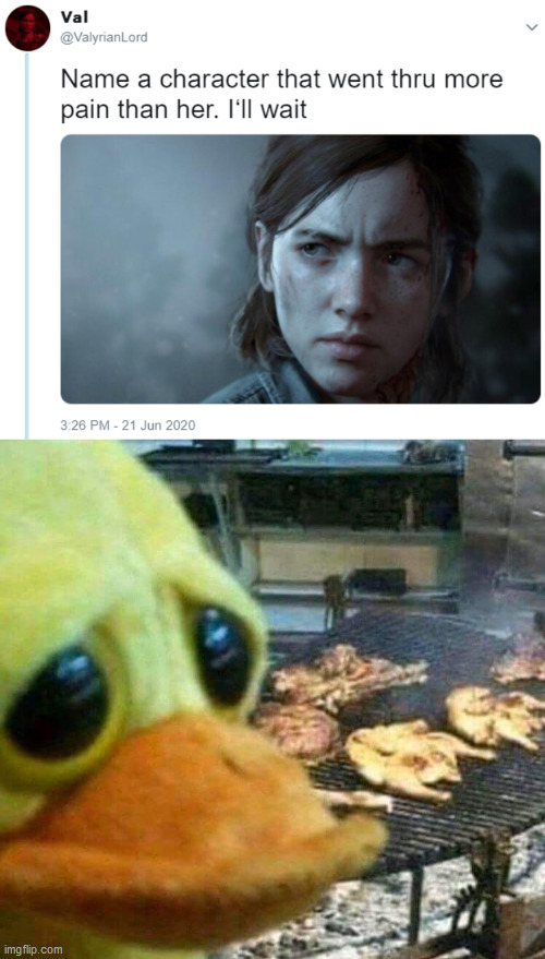 image tagged in name one character who went through more pain than her,duck | made w/ Imgflip meme maker