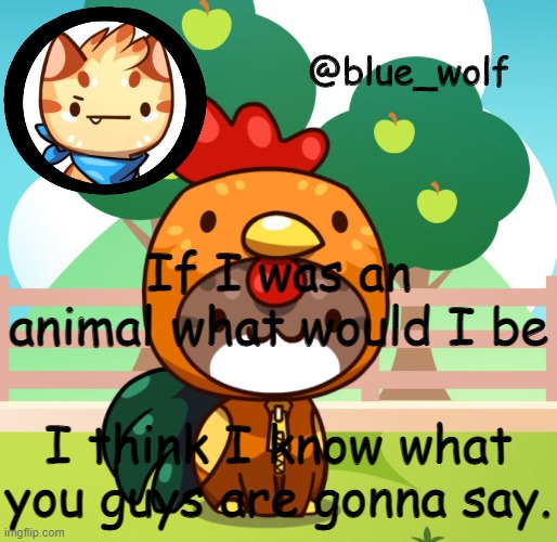 ... | If I was an animal what would I be; I think I know what you guys are gonna say. | image tagged in blue wolfs announcement thing | made w/ Imgflip meme maker