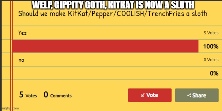 haha | WELP, GIPPITY GOTH, KITKAT IS NOW A SLOTH | made w/ Imgflip meme maker