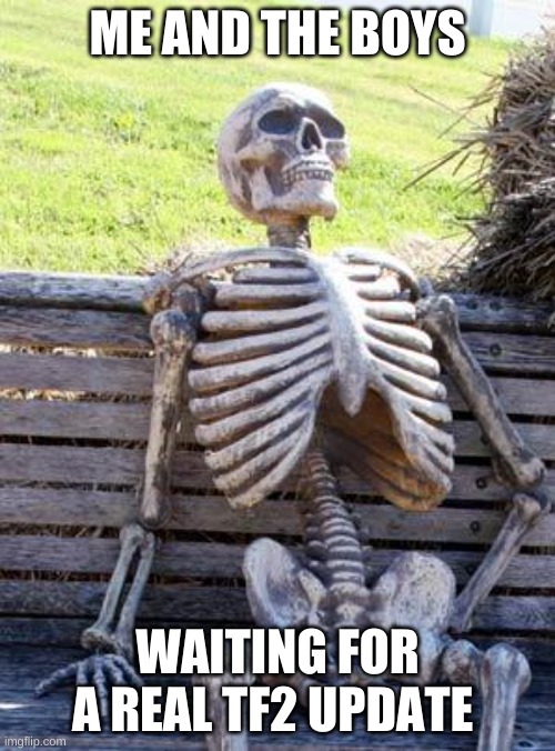 Waiting Skeleton | ME AND THE BOYS; WAITING FOR A REAL TF2 UPDATE | image tagged in memes,waiting skeleton | made w/ Imgflip meme maker