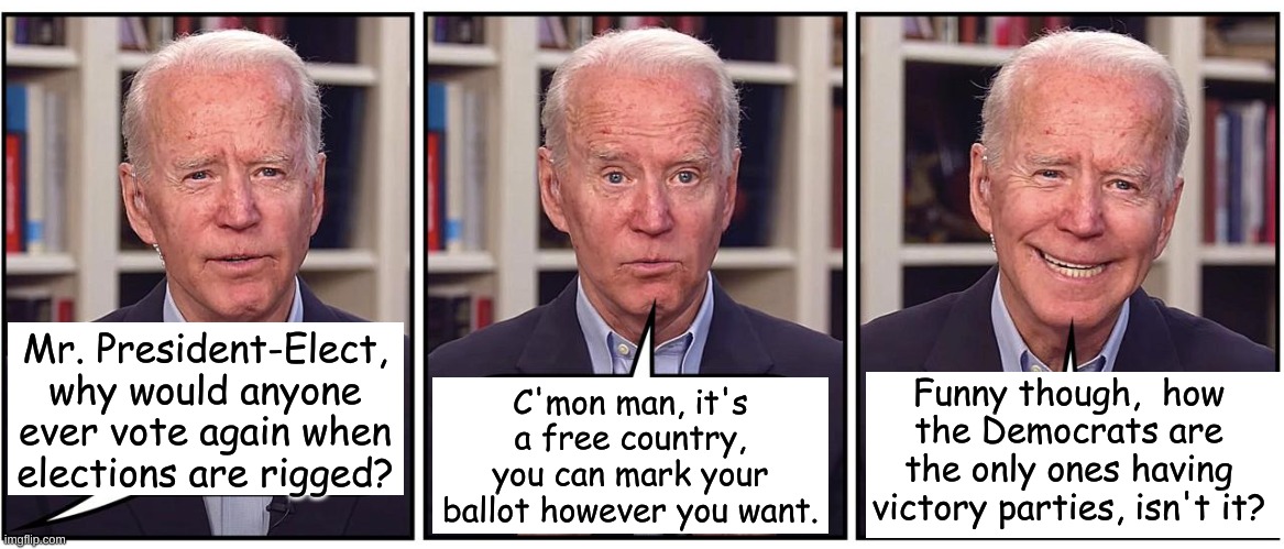 Why trust the Truth when you can trust the system...... right? Trust the system. | C'mon man, it's a free country, you can mark your ballot however you want. Mr. President-Elect, why would anyone ever vote again when elections are rigged? Funny though,  how the Democrats are the only ones having victory parties, isn't it? | image tagged in biden whoops | made w/ Imgflip meme maker