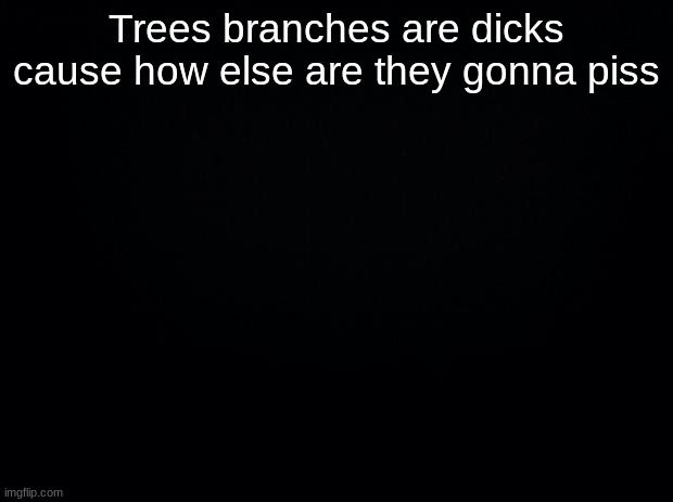 Black background | Trees branches are dicks cause how else are they gonna piss | image tagged in black background | made w/ Imgflip meme maker
