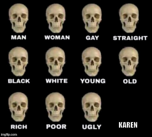 karen has no skull | KAREN | image tagged in idiot skull,karen,stupid | made w/ Imgflip meme maker