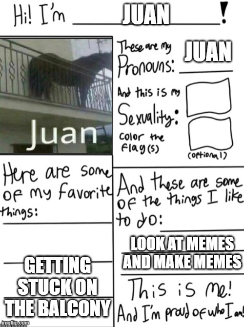 JUAN; JUAN; LOOK AT MEMES AND MAKE MEMES; GETTING STUCK ON THE BALCONY | made w/ Imgflip meme maker