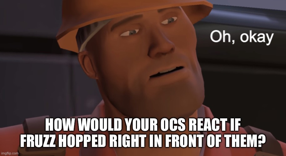 Oh, okay | HOW WOULD YOUR OCS REACT IF FRUZZ HOPPED RIGHT IN FRONT OF THEM? | image tagged in oh okay,ocs,slime rancher | made w/ Imgflip meme maker