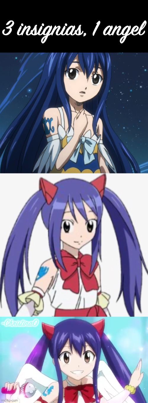 Wendy Marvell Insignias | 3 insignias, 1 angel; -ChristinaO | image tagged in fairy tail,lamia scale,cait shelter,wendy marvell,fairy tail guild | made w/ Imgflip meme maker