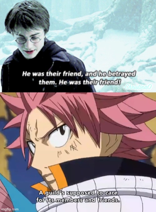 Harry Potter X Fairy Tail | -ChristinaO | image tagged in fairy tail,fairy tail guild,fairy tail meme,harry potter,harry potter meme | made w/ Imgflip meme maker