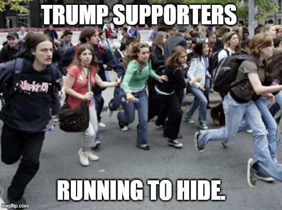 Crowd Running | TRUMP SUPPORTERS RUNNING TO HIDE. | image tagged in crowd running | made w/ Imgflip meme maker