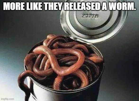 Can of Worms | MORE LIKE THEY RELEASED A WORM. | image tagged in can of worms | made w/ Imgflip meme maker