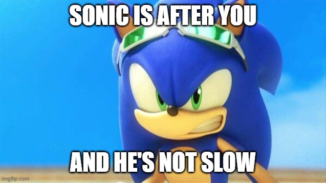 Really Angry Sonic | SONIC IS AFTER YOU AND HE'S NOT SLOW | image tagged in really angry sonic | made w/ Imgflip meme maker
