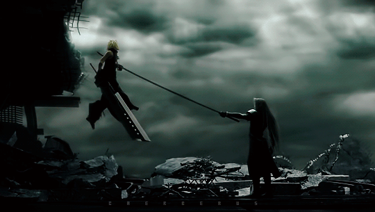 Sephiroth stabs Cloud Blank Meme Template