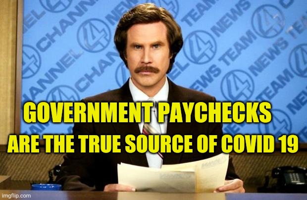 Source of Infection | GOVERNMENT PAYCHECKS; ARE THE TRUE SOURCE OF COVID 19 | image tagged in breaking news,this just in,covid19,government corruption,inequality,hoax | made w/ Imgflip meme maker