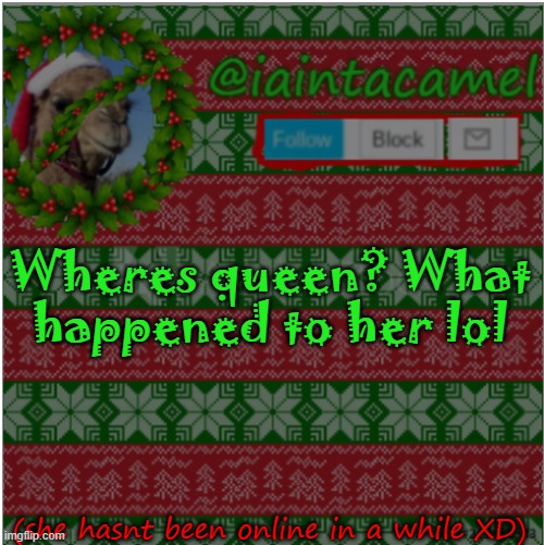 Wheres queen? What happened to her lol; (she hasnt been online in a while XD) | image tagged in iaintacamel | made w/ Imgflip meme maker