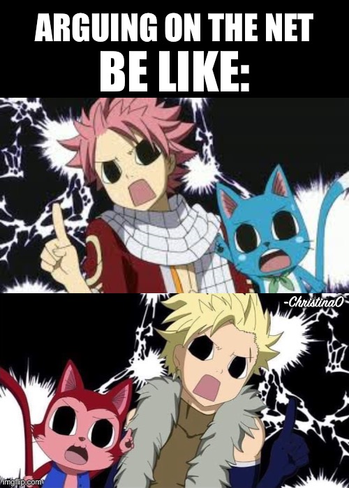 Yeah... | ARGUING ON THE NET; BE LIKE:; -ChristinaO | image tagged in fairy tail,fairy tail meme,anime,anime meme,arguing,natsu fairytail | made w/ Imgflip meme maker