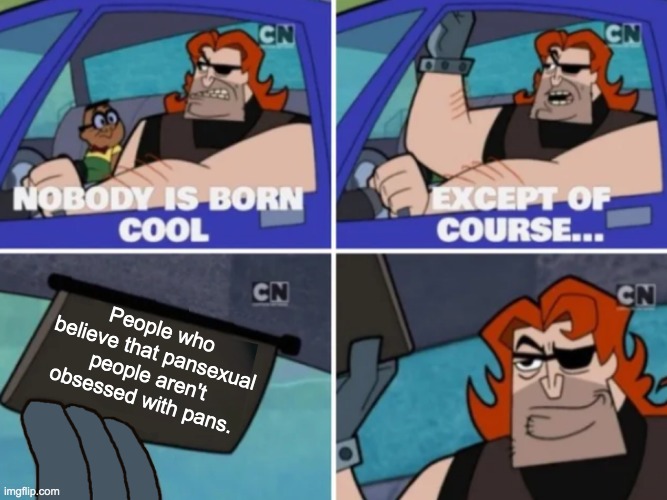 Nobody’s born cool | People who believe that pansexual people aren't obsessed with pans. | image tagged in nobody s born cool | made w/ Imgflip meme maker