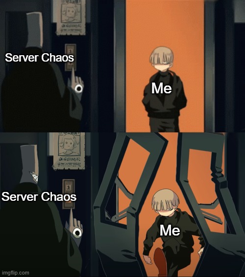 the discord server that I join being chaos | Server Chaos; Me; Server Chaos; Me | image tagged in inochi no tabekata,how to eat life | made w/ Imgflip meme maker