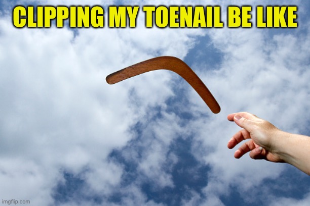 boomarang | CLIPPING MY TOENAIL BE LIKE | image tagged in boomarang | made w/ Imgflip meme maker