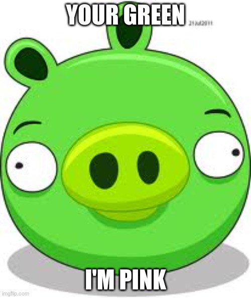 Angry Birds Pig | YOUR GREEN; I'M PINK | image tagged in memes,angry birds pig | made w/ Imgflip meme maker