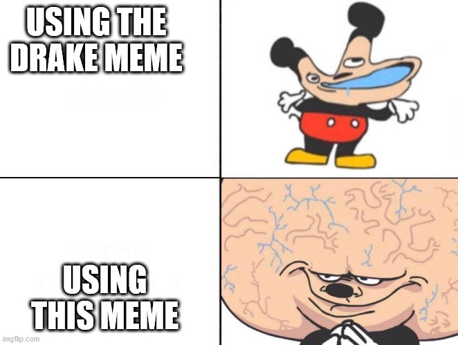 Big Brain Mickey | USING THE DRAKE MEME USING THIS MEME | image tagged in big brain mickey | made w/ Imgflip meme maker