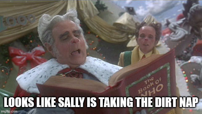 mayor of whoville | LOOKS LIKE SALLY IS TAKING THE DIRT NAP | image tagged in mayor of whoville | made w/ Imgflip meme maker
