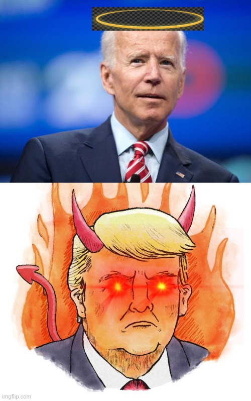 Save us joe | image tagged in donald trump,joe biden,satan,political meme,the truth | made w/ Imgflip meme maker