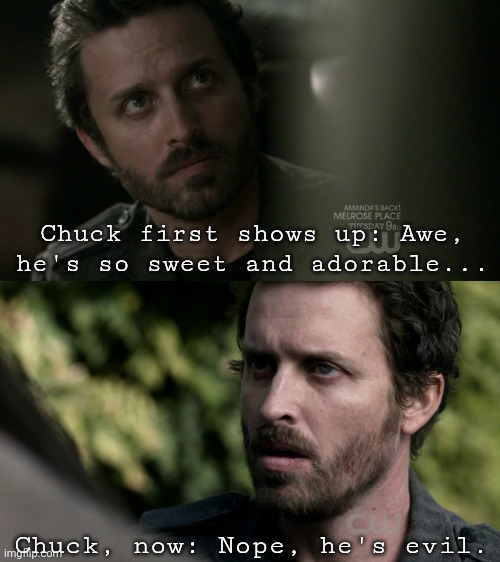 Supernatural Chuck Then Versus Now | Chuck first shows up: Awe, he's so sweet and adorable... Chuck, now: Nope, he's evil. | image tagged in then vs now,supernatural,chuck | made w/ Imgflip meme maker