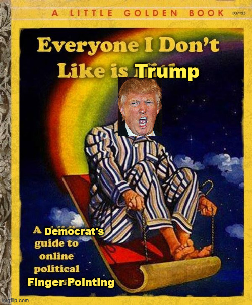 If it's bad, blame Trump. If Trump did it, say it's bad even if it's good. | Trump; Democrat's; Finger Pointing | image tagged in everyone i don't like is hitler book,donald trump,worst,liberal hypocrisy,liberal logic | made w/ Imgflip meme maker