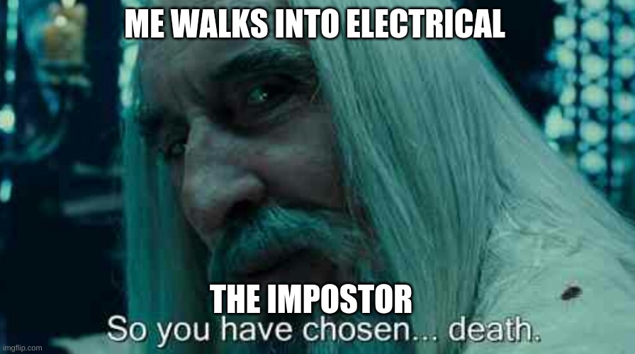 So you have chosen death | ME WALKS INTO ELECTRICAL; THE IMPOSTOR | image tagged in so you have chosen death | made w/ Imgflip meme maker
