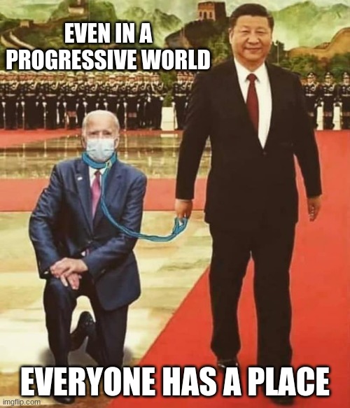 I approve this message | EVEN IN A PROGRESSIVE WORLD; EVERYONE HAS A PLACE | image tagged in china biden,china ones biden,never biden,communism stops here,lap dog biden,inequality for all | made w/ Imgflip meme maker