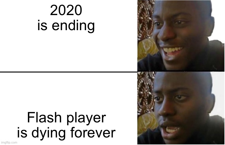 rip | 2020 is ending; Flash player is dying forever | image tagged in disappointed black guy | made w/ Imgflip meme maker