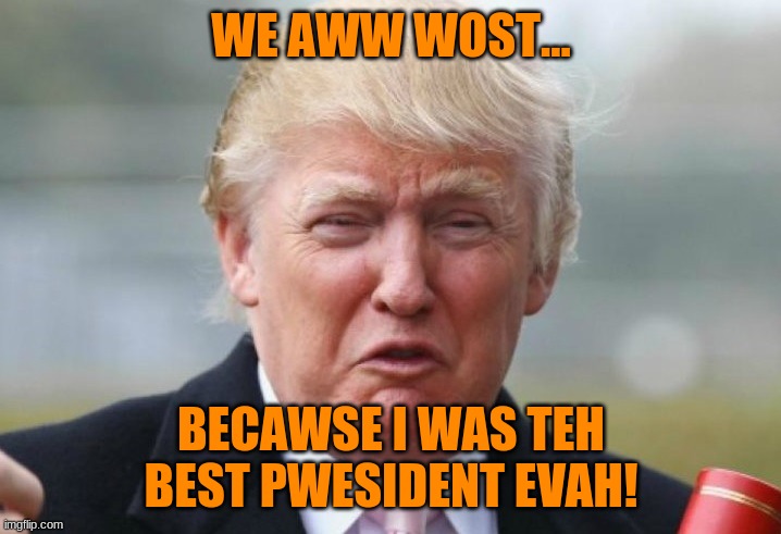 Trump Crybaby | WE AWW WOST... BECAWSE I WAS TEH BEST PWESIDENT EVAH! | image tagged in trump crybaby | made w/ Imgflip meme maker