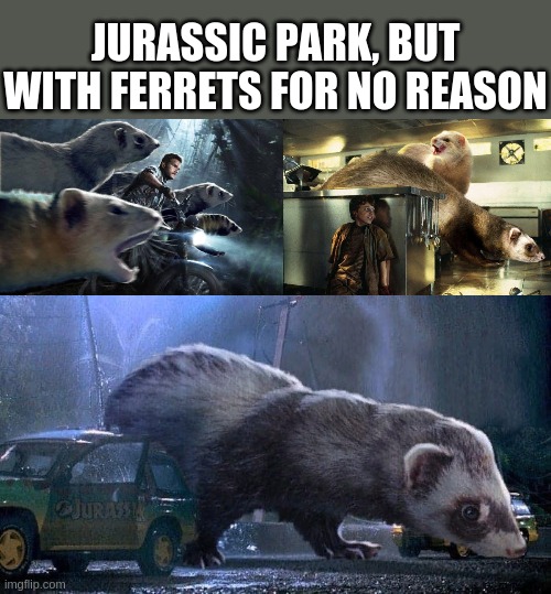 JURASSIC PARK, BUT WITH FERRETS FOR NO REASON | image tagged in jurassic park,meme,why not | made w/ Imgflip meme maker