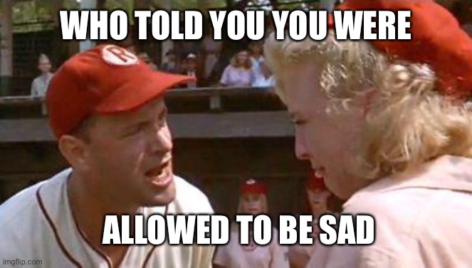 There's No Crying In Baseball | WHO TOLD YOU YOU WERE ALLOWED TO BE SAD | image tagged in there's no crying in baseball | made w/ Imgflip meme maker