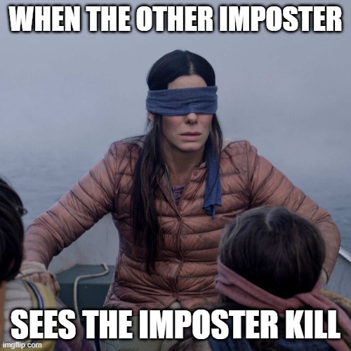Bird Box |  WHEN THE OTHER IMPOSTER; SEES THE IMPOSTER KILL | image tagged in memes,bird box | made w/ Imgflip meme maker