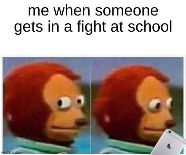 true doe | me when someone gets in a fight at school | image tagged in memes,monkey puppet | made w/ Imgflip meme maker