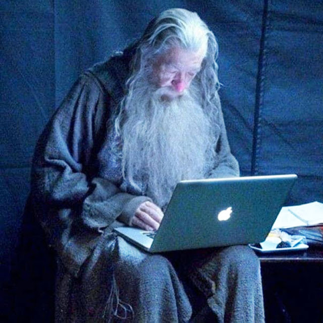 High Quality Gandalf using a Macbook Blank Meme Template