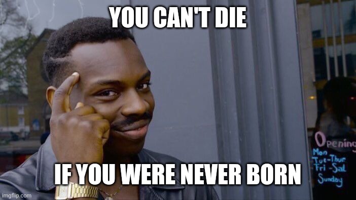 Roll Safe Think About It Meme | YOU CAN'T DIE; IF YOU WERE NEVER BORN | image tagged in memes,roll safe think about it,big brain,dumb | made w/ Imgflip meme maker