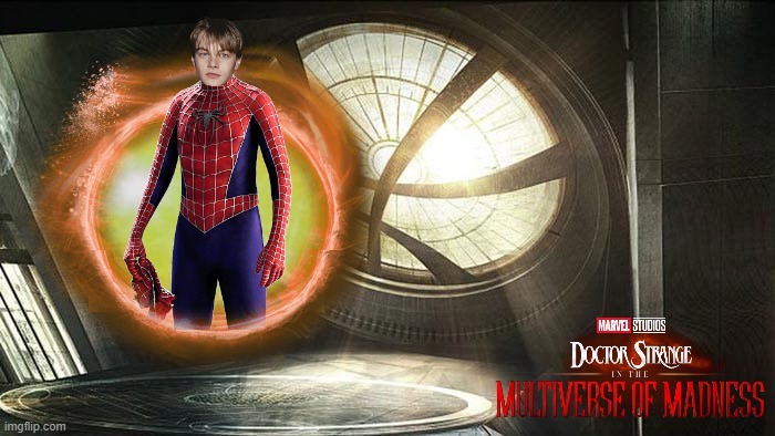 Doctor Strange in the Multiverse of Madness Leonardo DiCaprio's Spider-Man (2022) Concept | image tagged in dottore strano,versetto,uomo ragno,spiderman peter parker,benedict cumberbatch,leonardo dicaprio | made w/ Imgflip meme maker